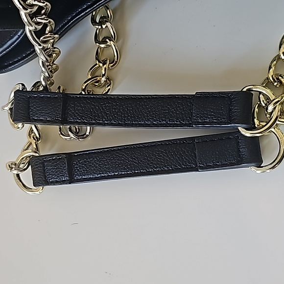 Betsey Johnson White Black Striped Lipstick Applique Hand Bag PurseChain Straps - Picture 9 of 16